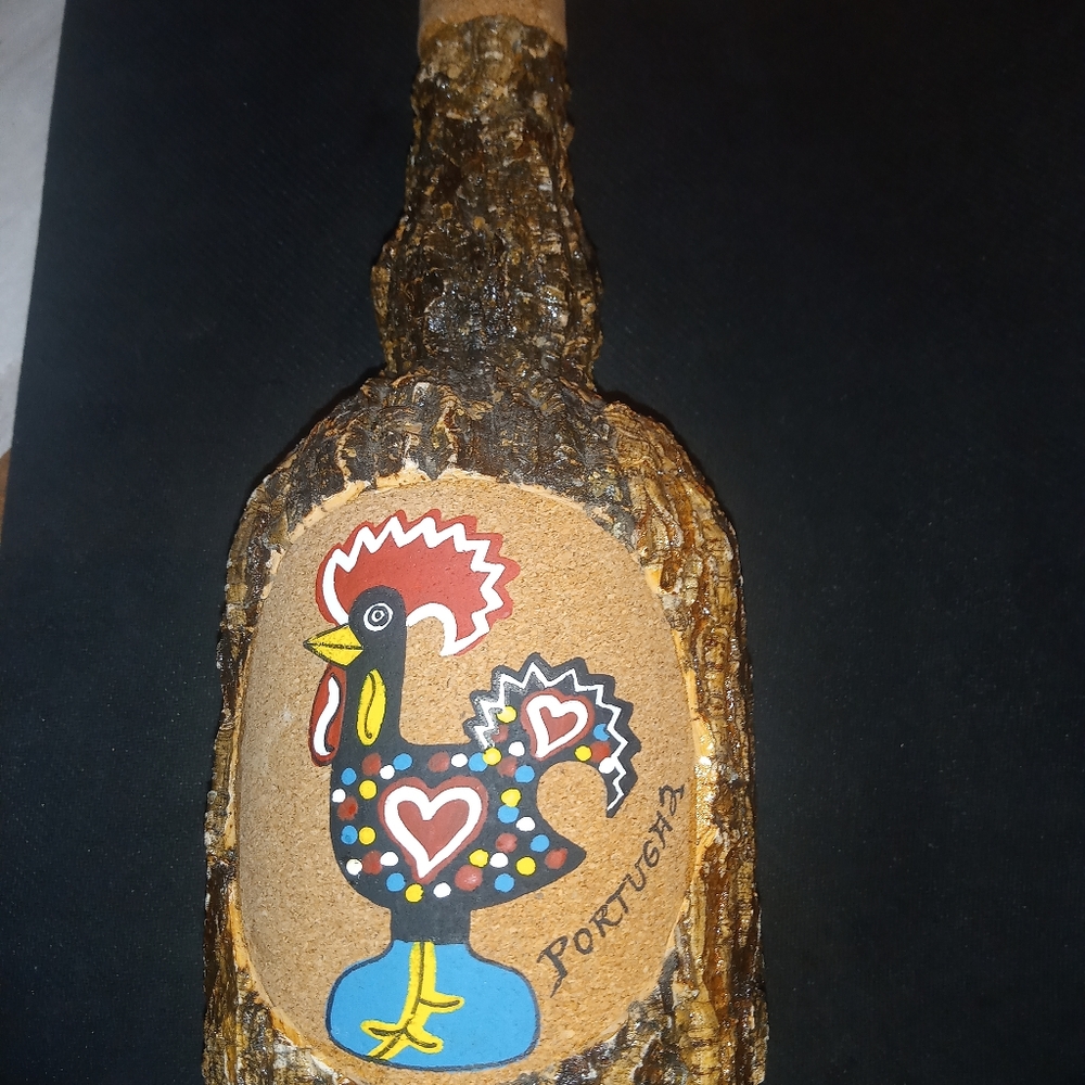 Bark covered wine bottle